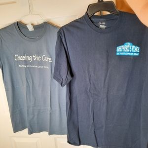Chasing the cure and the Shepard place two blue t shirts